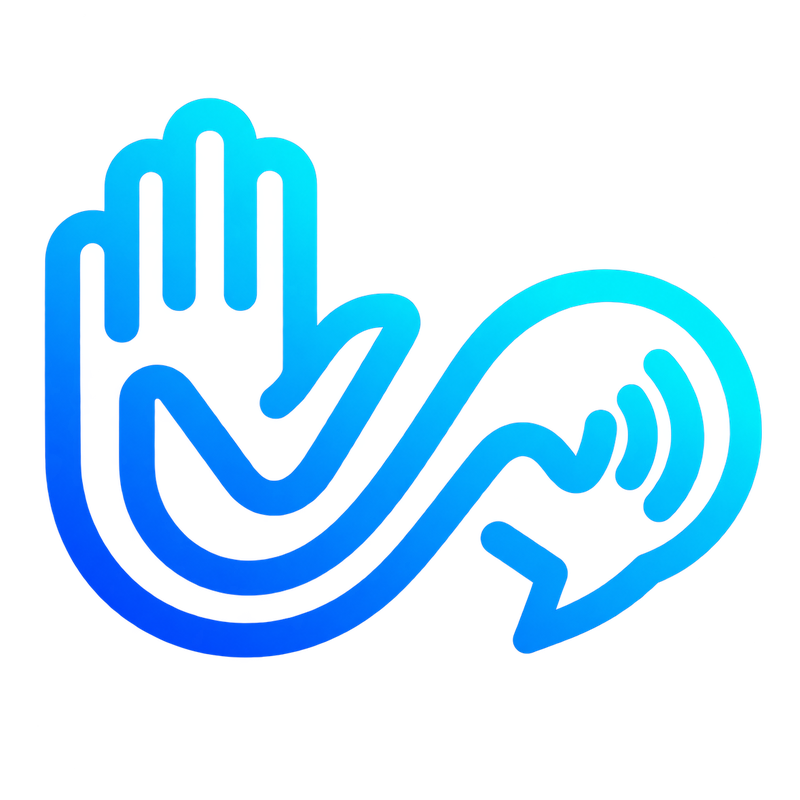Logo da NeoConnect: uma mão aberta cujo contorno se transforma em um balão de fala com ondas sonoras